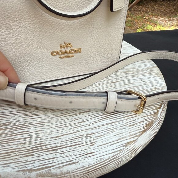COACH NORTH SOUTH MINI TOTE CROSSBODY BAG Pebbled Leather Chalk White CJ500 New - Picture 11 of 15